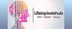 logo image for lifeinpixelshub that represents human brain with creative ideas of life.