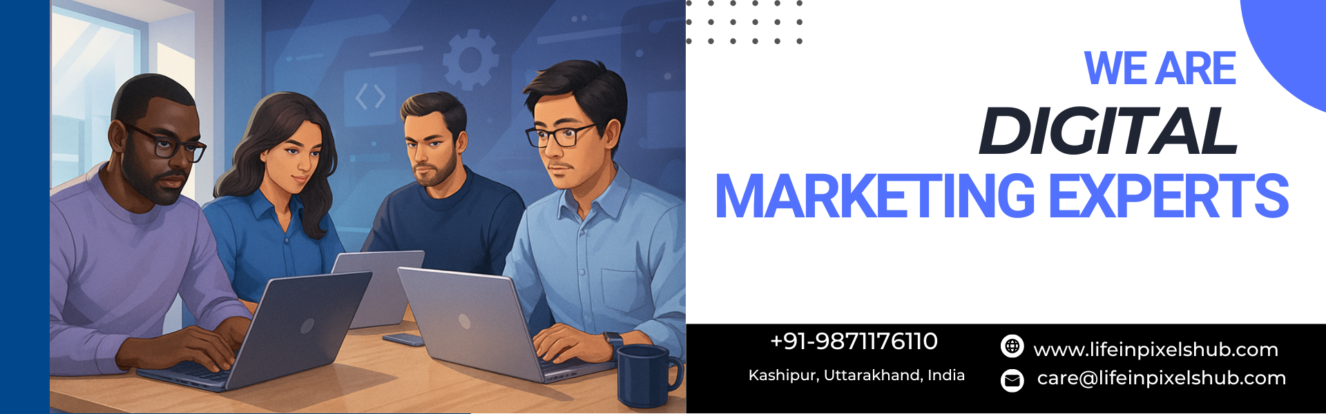 Imhage represents digital marketing experts working on laptops
