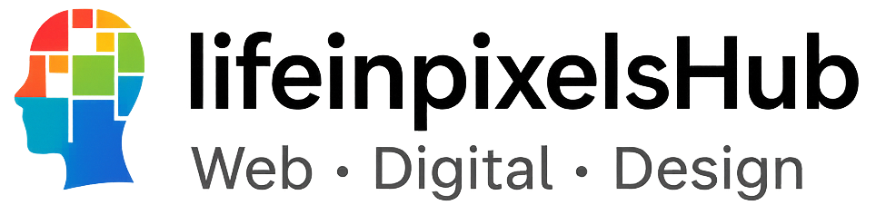 lifeinpixelshub logo that represents creative human brain exploring ideas for digital growth.