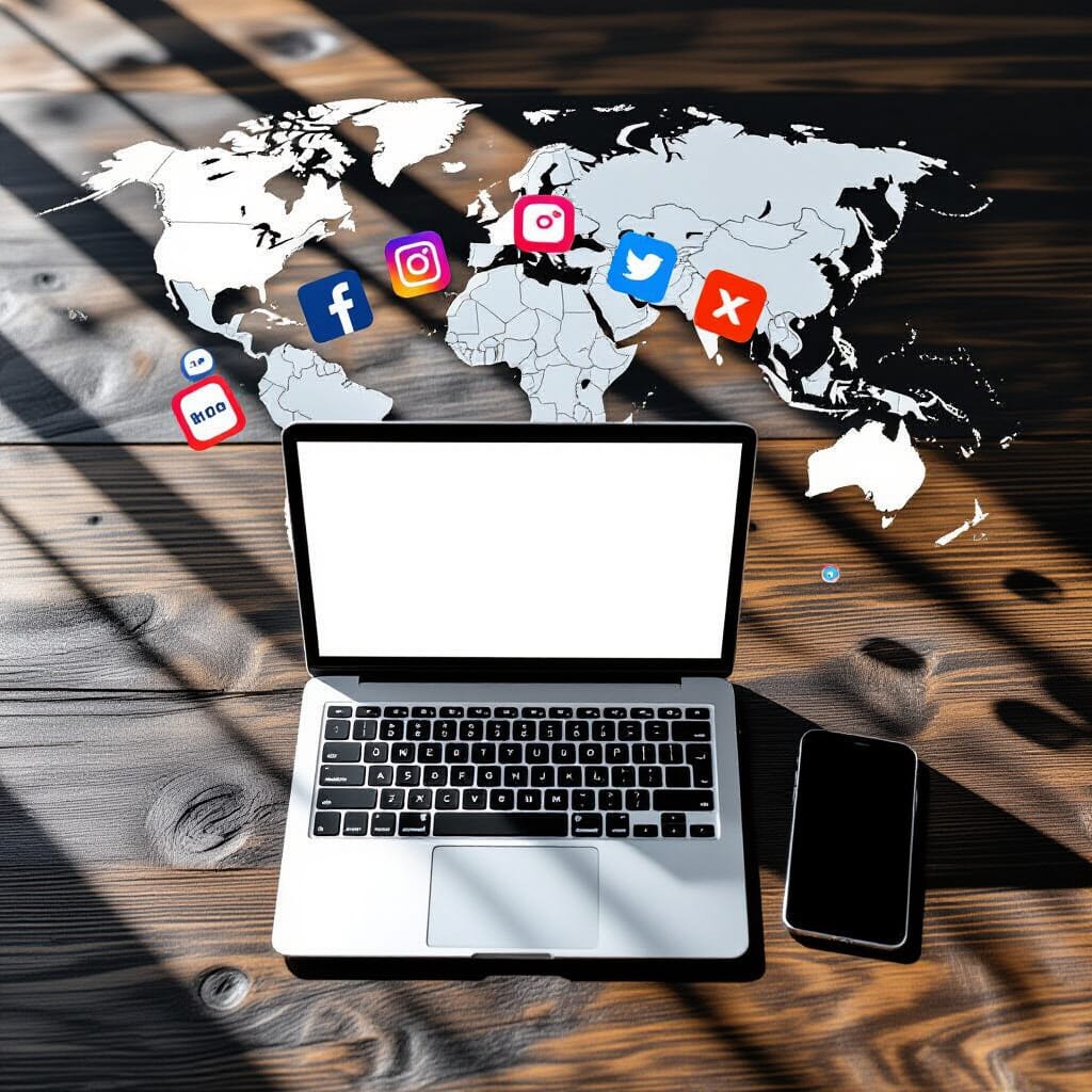 image shows how digital marketing is possible all over the globe throughdigital gadgets.